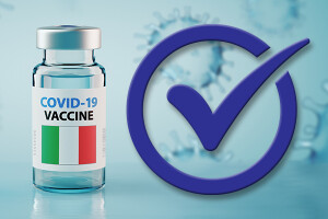COVID-19 Coronavirus Vaccine and Syringe with flag of Italy